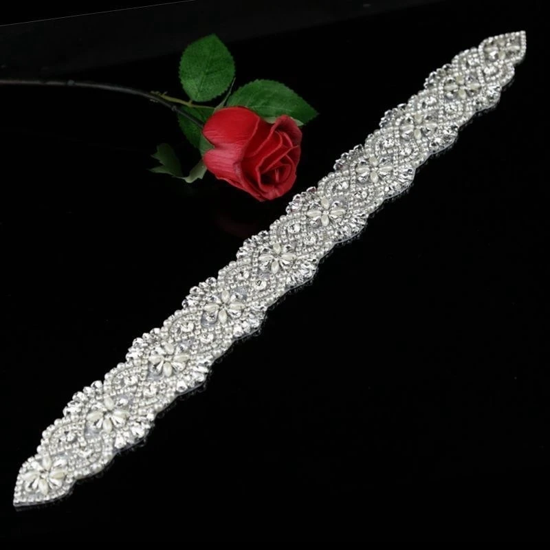 
Hot Sale Pearl Crystal Beaded Flower Bridal Sash Handmade Rhinestone Belt with Ribbon for Bride Bridesmaids formal Dress 