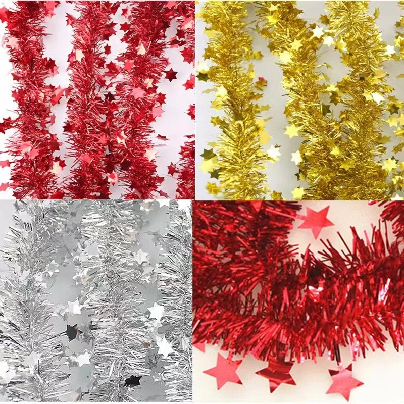 Shiny Tinsel garland decorations christmas decoration 2m Quality Star Tinsel String Wholesale Manufacturers