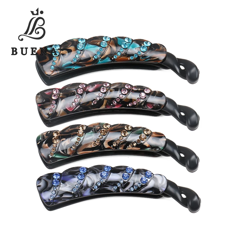 Custom High Quality Italy Acetate Banana Clips European and American Style Inlay Rhinestones Banana Hair Clips