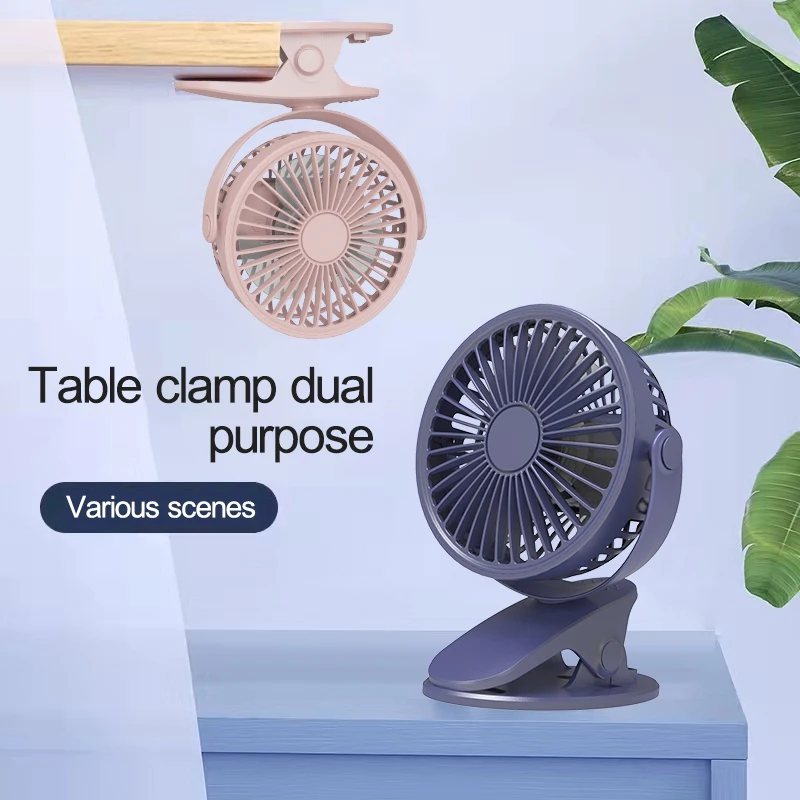 Summer Air Cooling Portable Mini Fan 3 Speeds Stand Clip USB Rechargeable Table Handheld Fan