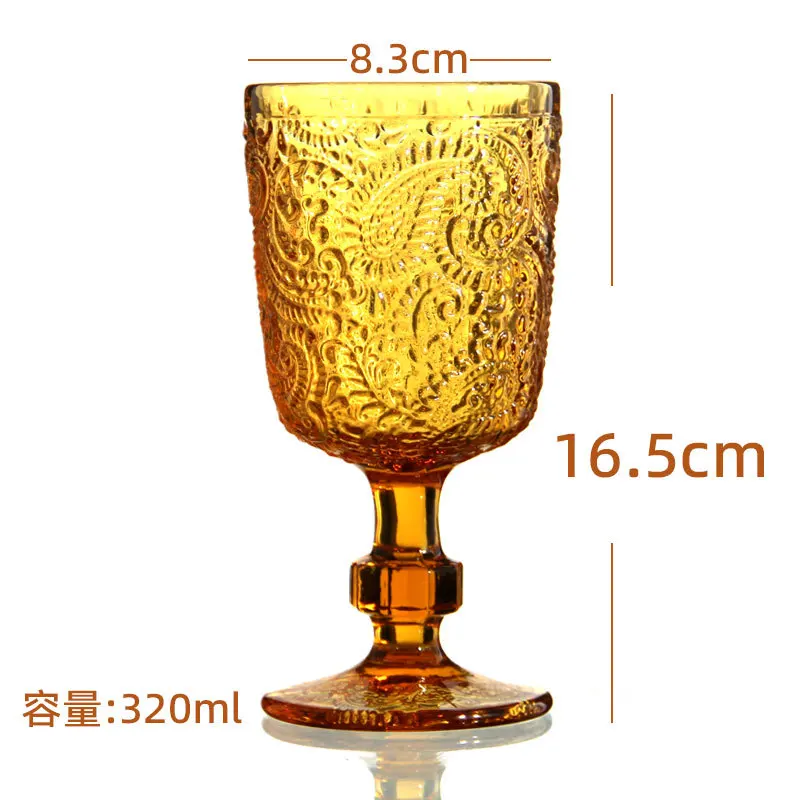 wholesale Mexico Embossed green amber water cup colored Goblet red wine glass Vintage Wine Glasses
