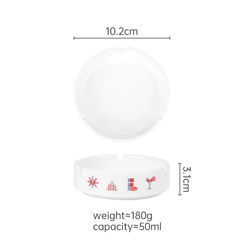Custom Logo Printed Restaurant Bar Hotel Home Cigarette Cigar Ashtray Portable Small Ceramic Ashtray