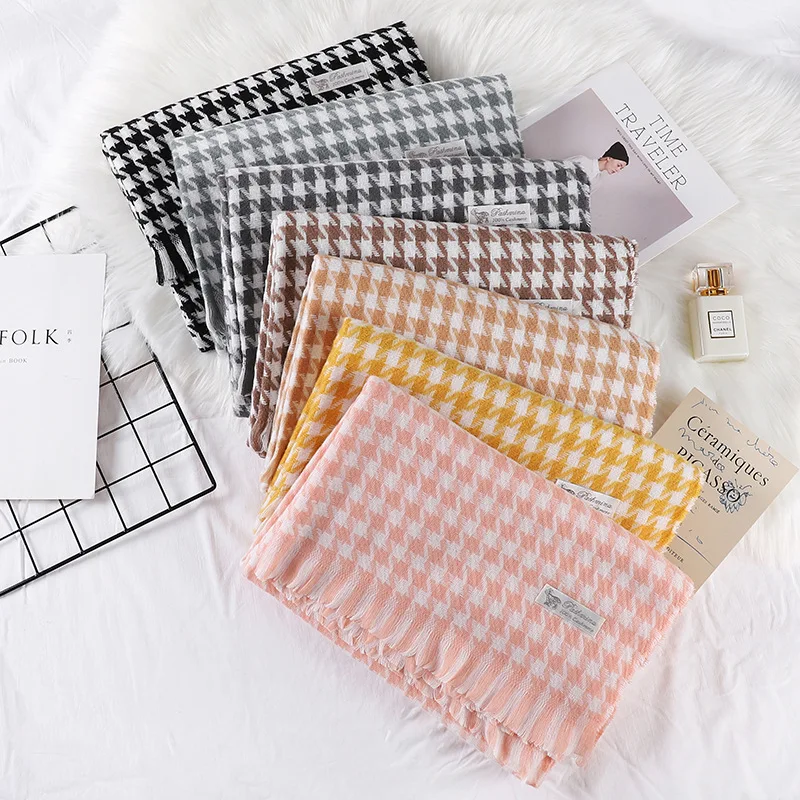 70x200 7colors acrylic  houndstooth women Shawl Long Plain Tassel pashmina Scarves cashmere Winter shawl Scarf