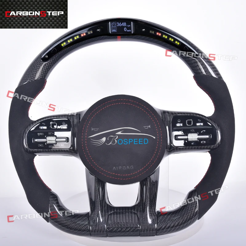 Car LED Steering Wheel For Mercedes Benz AMG S Class W124 W221 W166 C300 E Class C350 CLAS550 W203 Carbon Fiber Steering Wheel