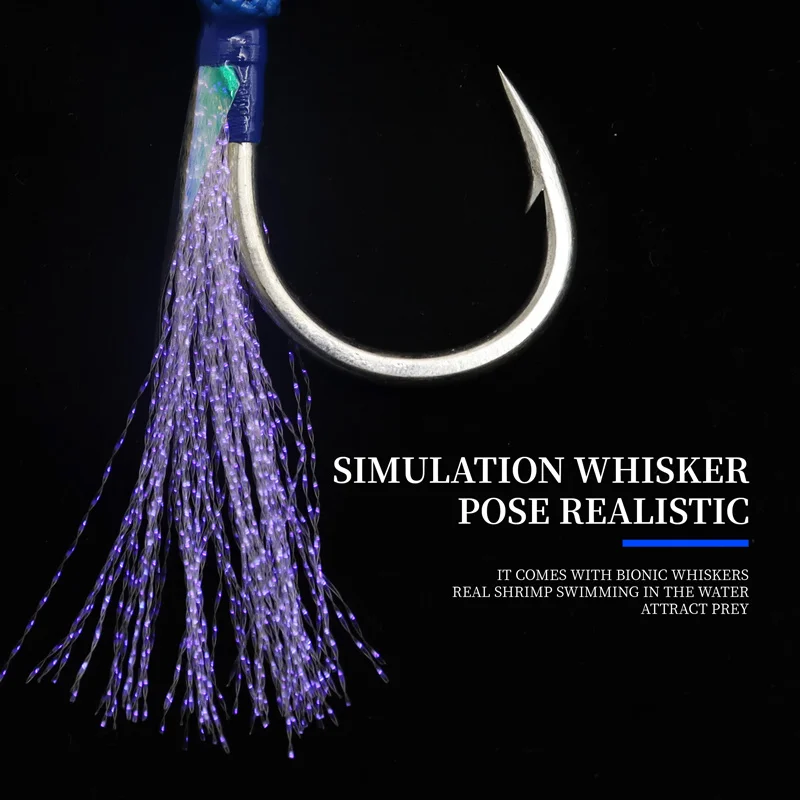 1/0~11/0 High carbon steel colored feather bright silk binding line with loop Mustad fishing hook with barbed Assist hook tackle