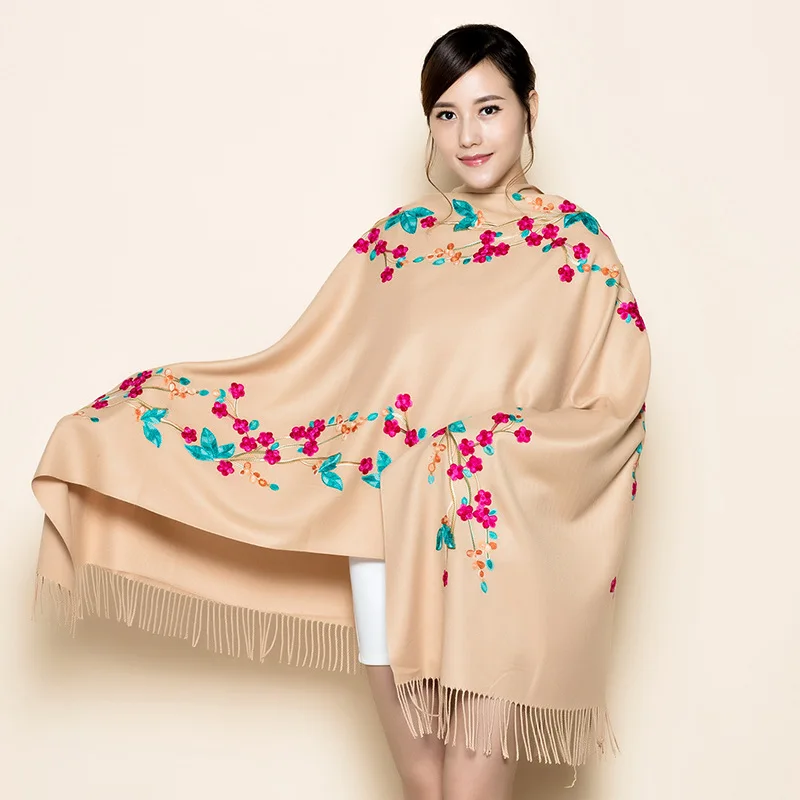 Chinese embroidery embroidery scarf women autumn winter ethnic style cashmere fringe embroidery thick warm shawl