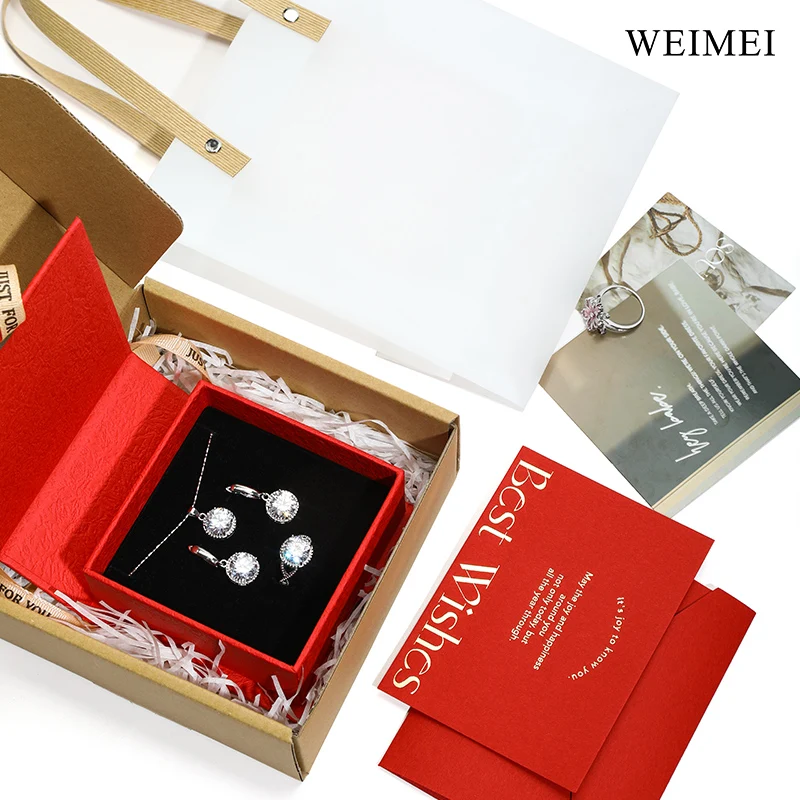 WEIMEI Jewelry Necklace Gift Box Custom Logo Magnet Paper Luxury Branded Jewelry Ribbon Boxes Packaging with Gift Card