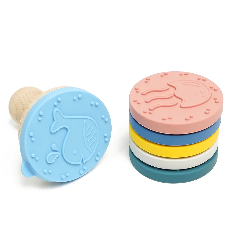Factory New Arrival  Kids Toy Stamp Wooden Handle Cut Silicone Stamp Kids Toy For Gifts And Kids