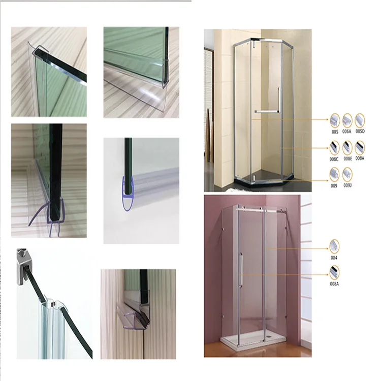 U Shape Bath Door Seal Strip Shower Screen Window Gap Seal Curved Flat Rubber Glass Bottom Frameless Weather Stripping