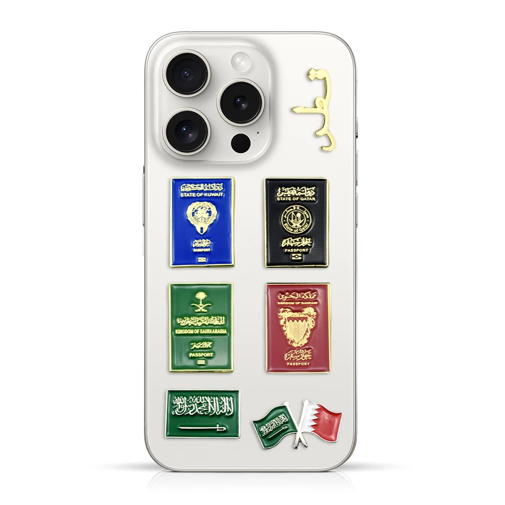 Design Your Own saudi Uae Oman Metal Sticker Badge Mobile Phone Decoration Lapel Pin Sticker Emblem For Phone Case