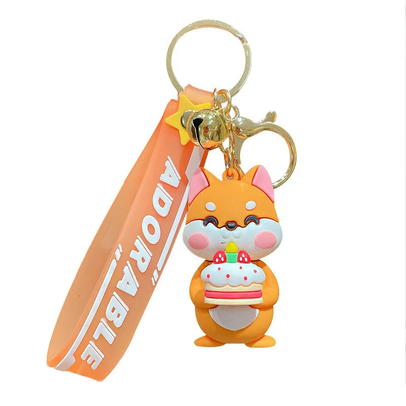 3D резиновый Shiba Inu автомобиль кольцо для ключей кулон украшения. Мягкие и милые Мультяшные животные Сиба ину подарок на день рождения оптовой продажи.