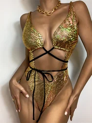 Lace up Swimsuit 2022 New Design In Stock PU Leather Backless Lace-Up TOSWIM One Piece Women Swimwear Sexy Bikini