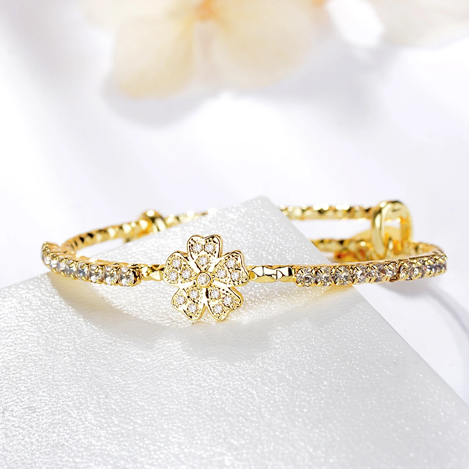 RFJEWEL Wholesale High quality gold plated clover bracelet with zircon for fashion beautiful lady women