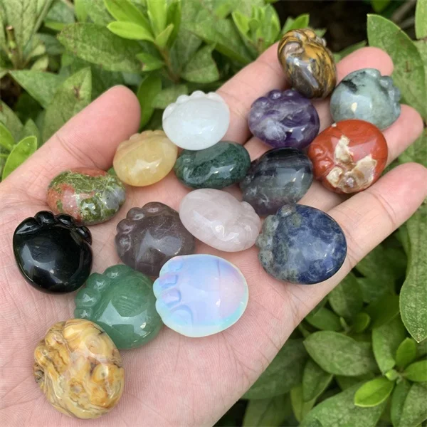 1 Inch Polished Natural Stone Crystal Feet Ornaments Cute Little Carved Desktop Gifts for Children Back to School Season