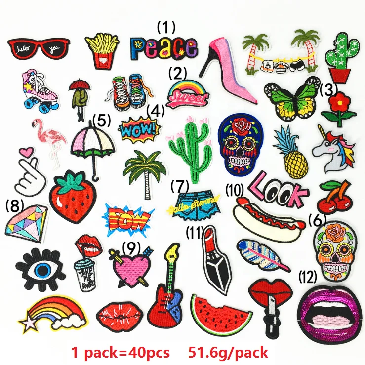 Для выведения токсинов, 40 шт смешанный узор Вышитые заплаты значок мешки шляпа джинсы с аппликацией Ткань наклейки украшения для скрапбукинга