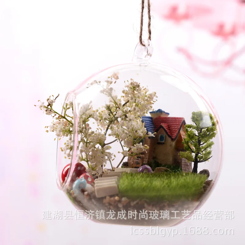 Microlandscape orb glass bottle Iron frame Transparent fleshy moss vase Lighting gardening accessories