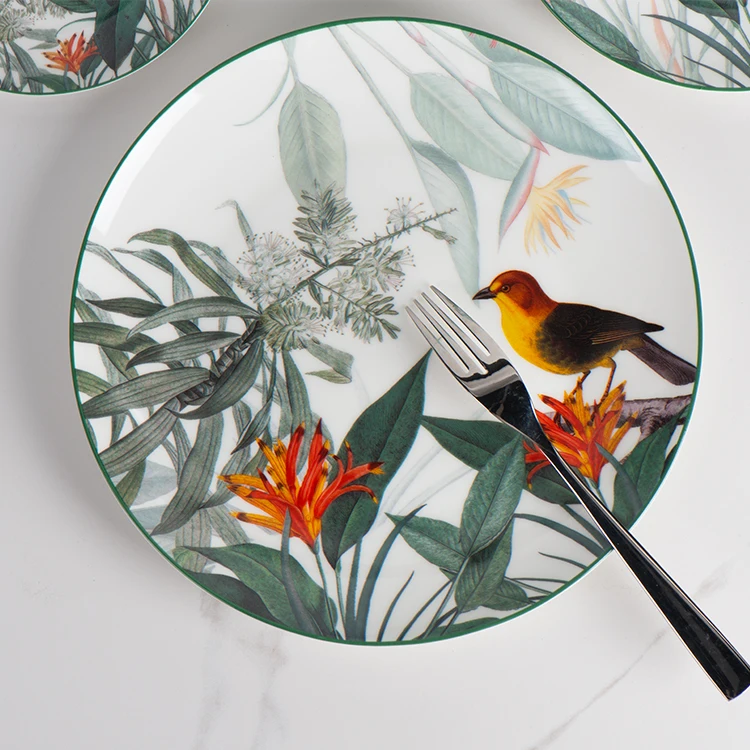 2023 new style cheap Bird Flower Pattern Wholesale High Quality porcelain dinner sets dinner dish plat