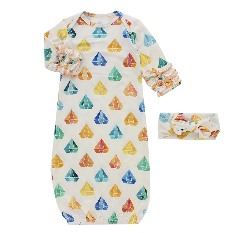 New Launch Baby Girl Sleep Gown with Headband Long Sleeve Ruffle Design Extra Soft and Elastic Bamboo Fabric Kids Sleeping Bag