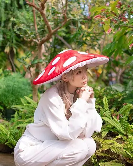 Mushroom Hat Costume Cosplay Accessory Party Hat Cap Oversized with Wired Brim