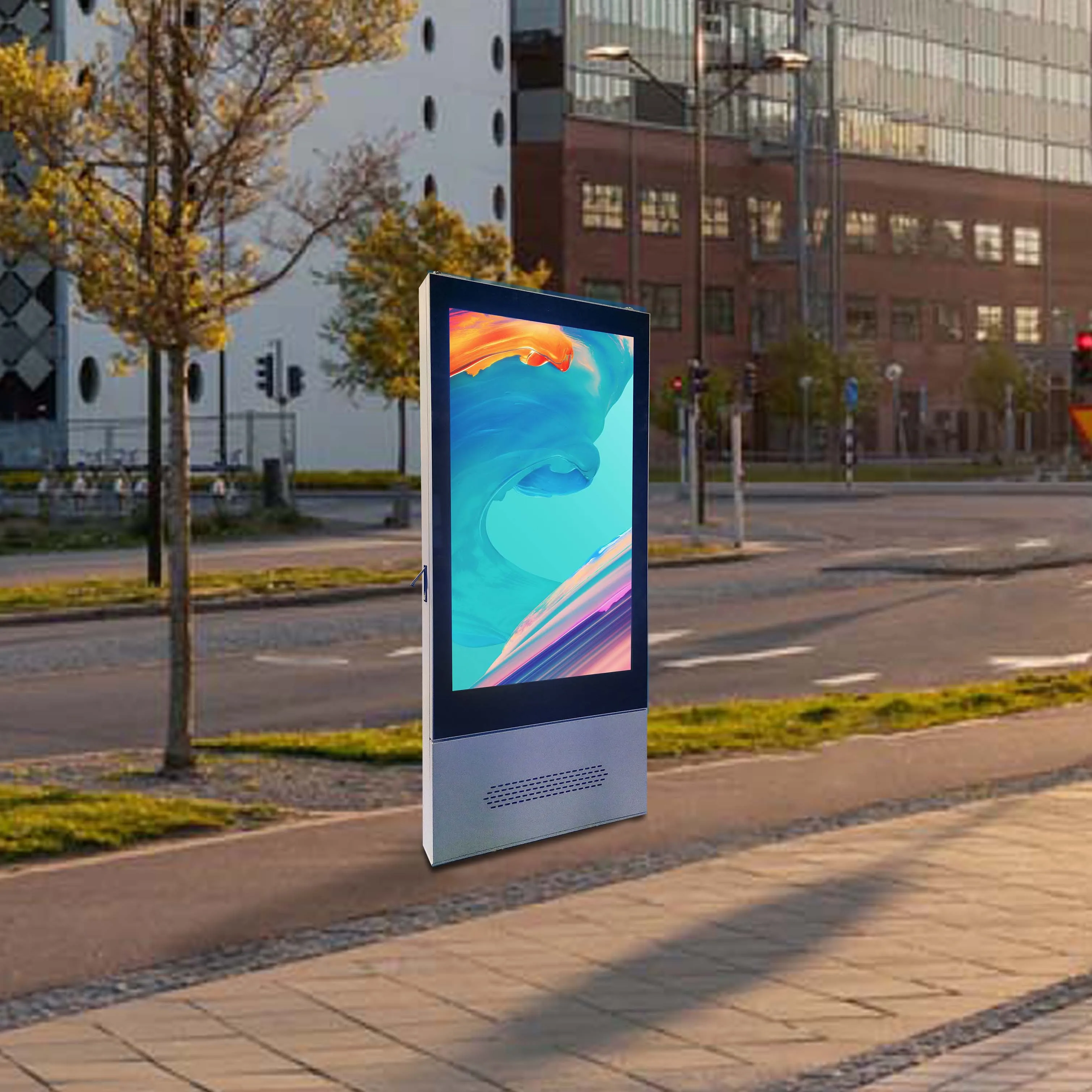 Factory price outdoor floor stand digital signage capacitive 4K resolution waterproof screen  totem 43 55 65 75 inches