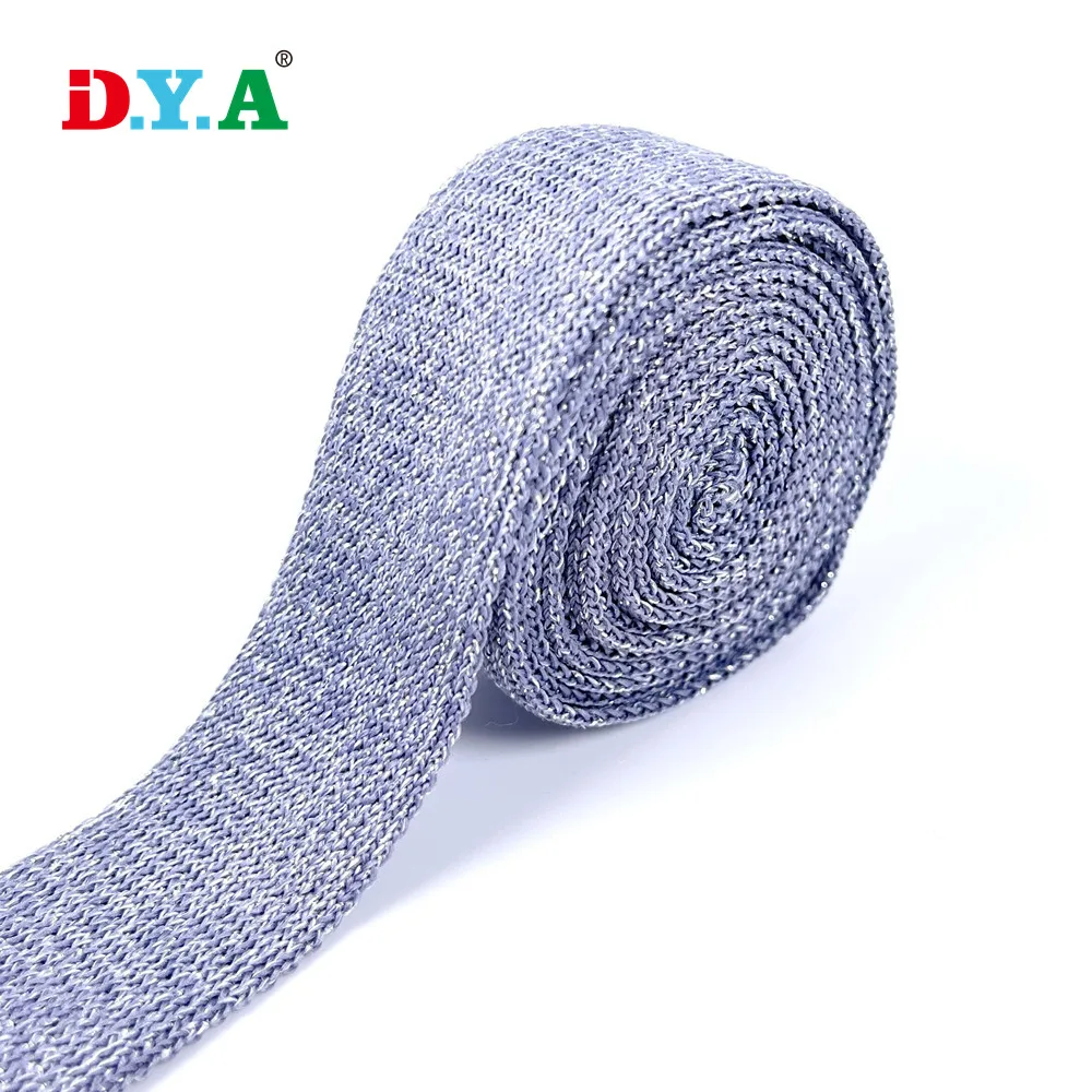 Factory wholesale 25mm lurex knitted webbing tape for garment decoration