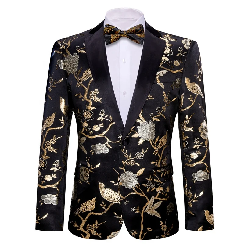 2024 Black Gold Beige Floral Mens Blazers Slim Fit Business Casual Men Suit One Button Travel Blazer Lightweight Suit Jacket