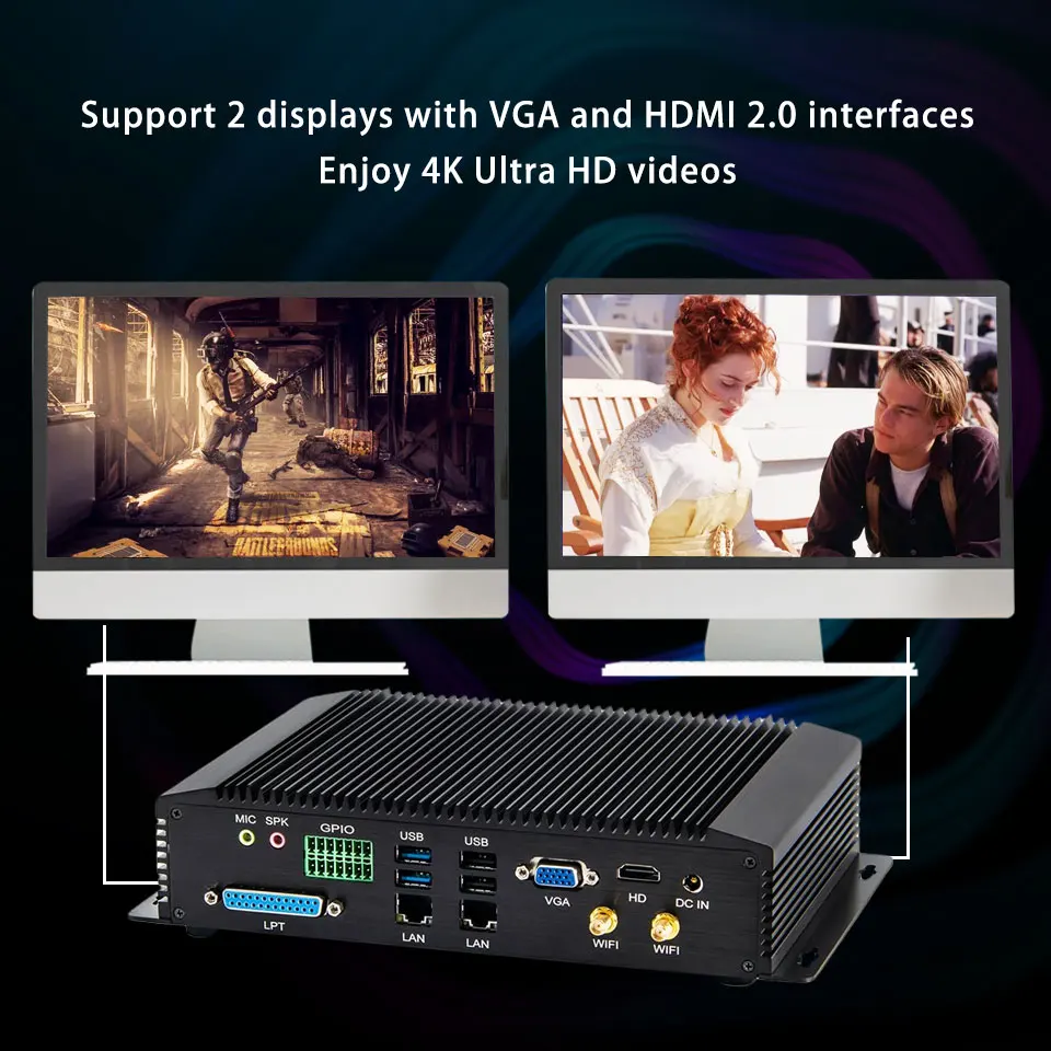 Wholesale Embedded Desktop Computer Intel Core i3 7020U Support 64GB RAM GPIO 6COM Fanless Industrial Mini PC