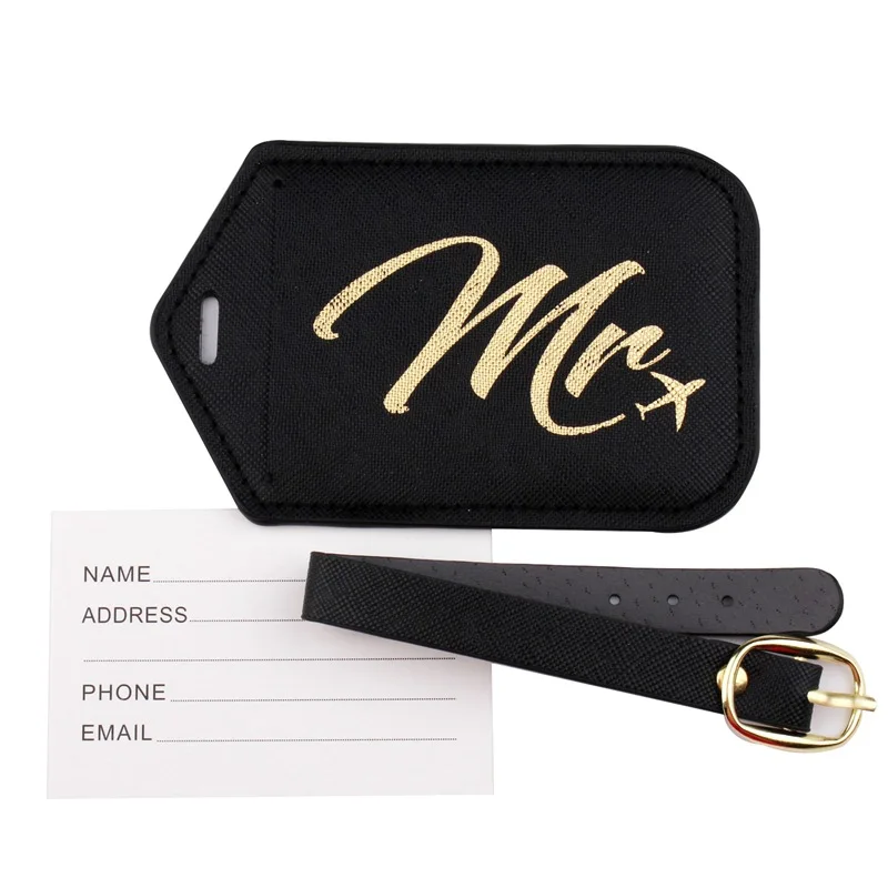 Print Gold LOGO Luggage Tags Wedding Favor Commonly Suitcase Label PU Leather Custom Design Bulk Luggage Tags