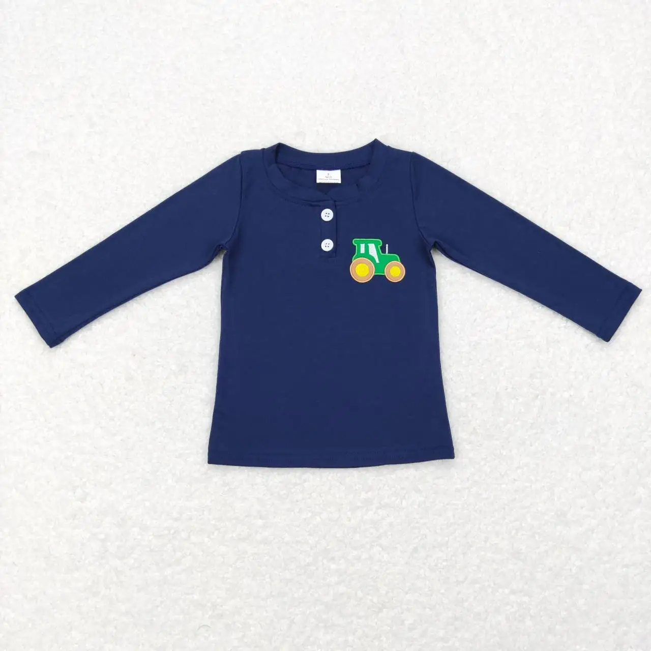 RTS Boutique Wholesale Blue Truck Button Cause T Shirt for Boys Long Sleeve Tops Children T Shirt Clothing