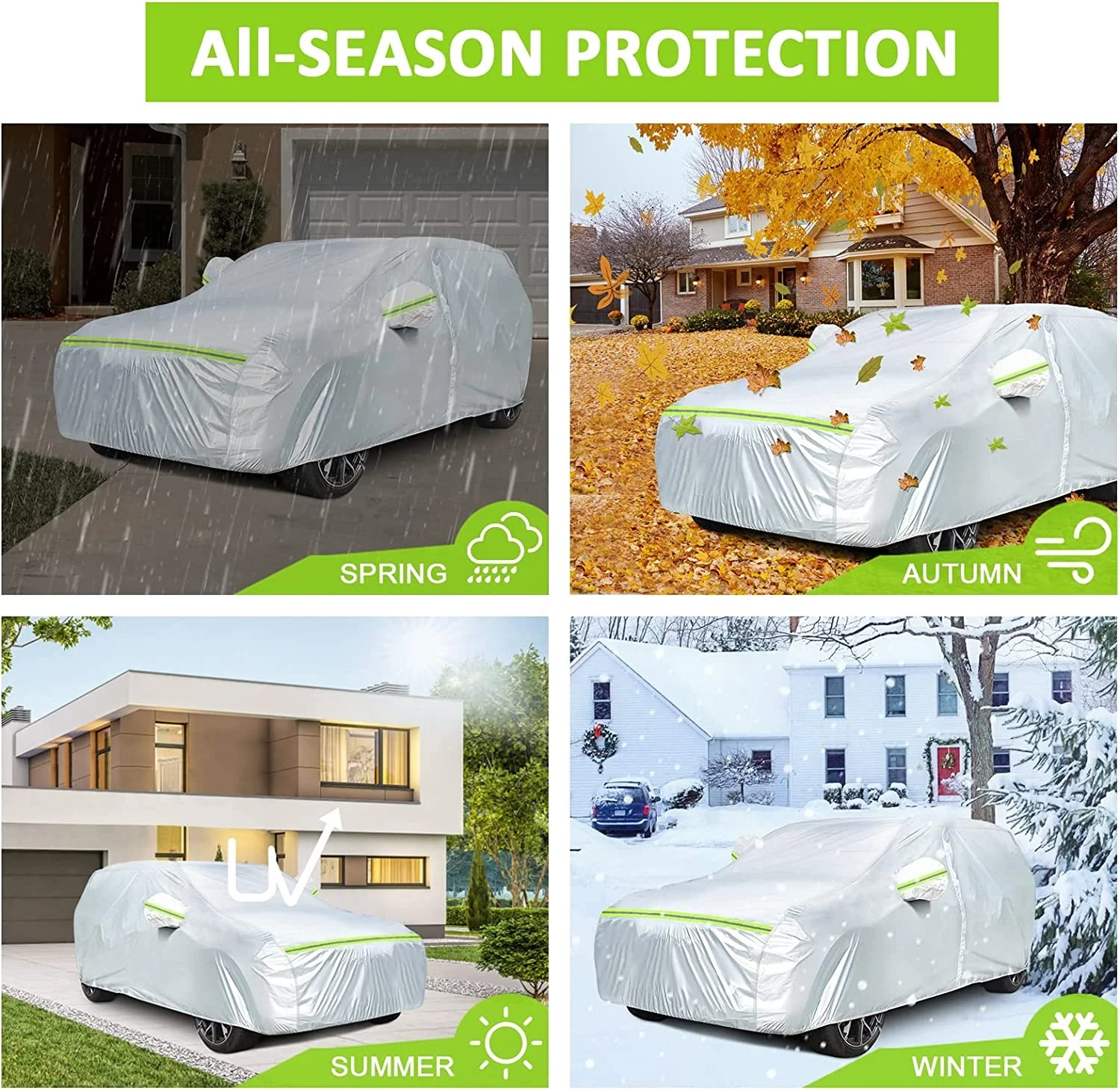 Woqi Universal Fit Waterproof Sun Shade PEVA Cotton Outdoor SUV Full Car Cover With Reflective