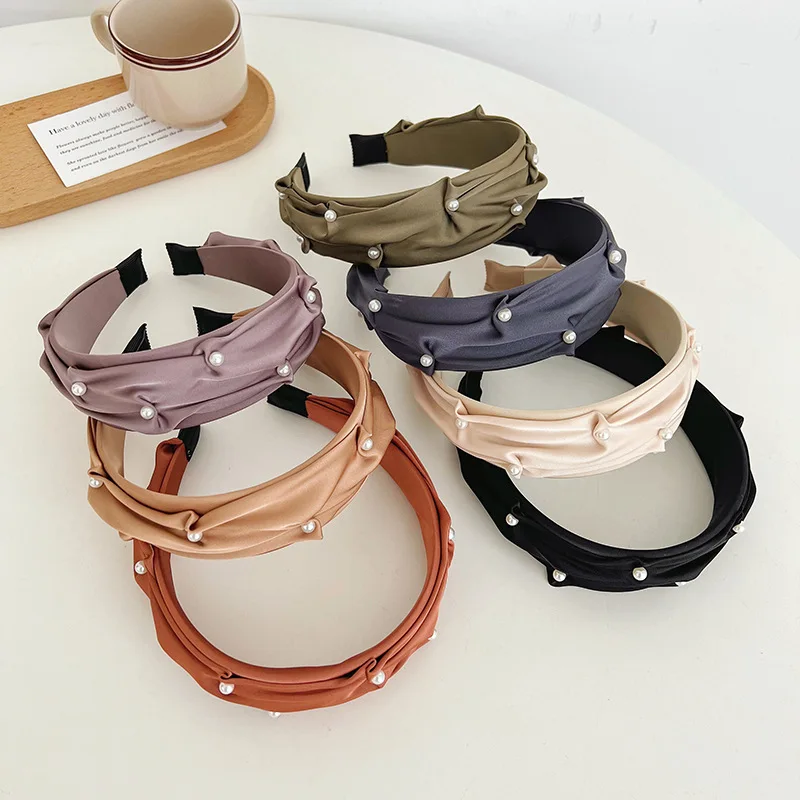 South Korea Dongdaemun new pure color pleated sweet girl nail pearl age hair hooped hair accessories wholesale