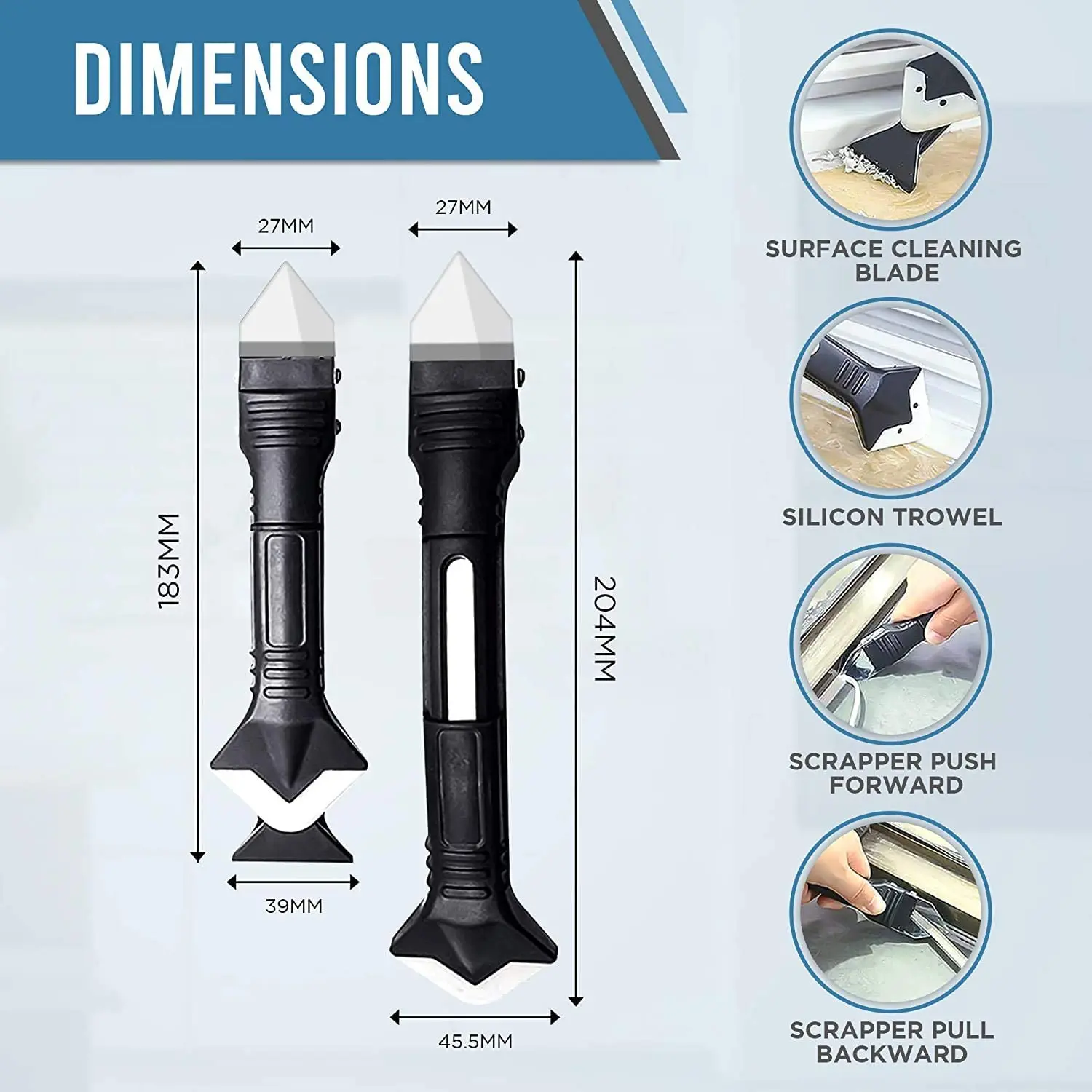 Bagged 3 in 1 Silicone Caulking Tools(Stainless Steelhead)Silicone Sealant Finishing Tool Grout Scraper Silicone caulking tool