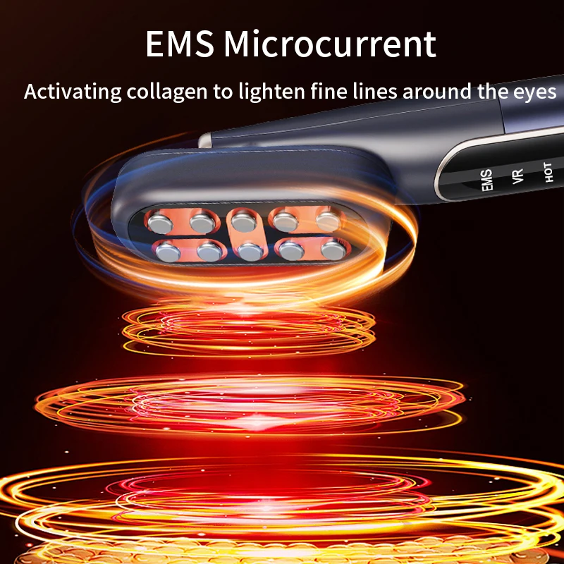 Hot selling wireless recharging base heat therapy EMS micro current skin care wand stick newest foldable eye massager with hot