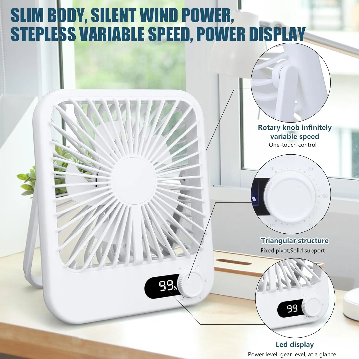 Portable Mini Cooling Fan Rechargeable Strong Wind USB-Powered Office Outdoor Hotel Use Foldable Household Garage