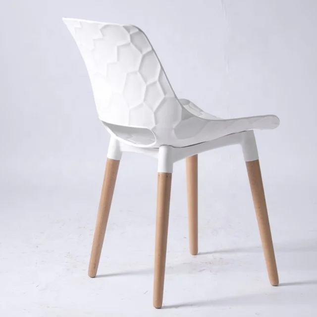 Hot sale white home furniture dining room chairs Plastic chair dining chair with solid wood leg