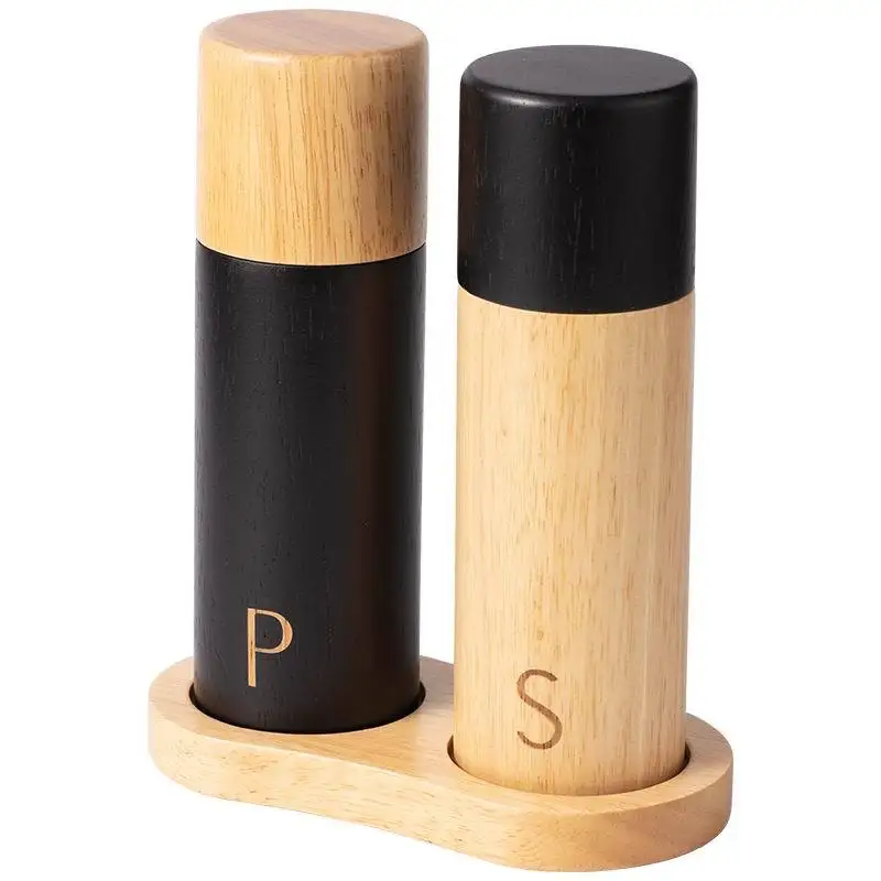Custom logo Creative manual wooden Salt and Pepper Grinder Set small wood herb Spice Mill Shaker for Kitchen Cooking Tools
