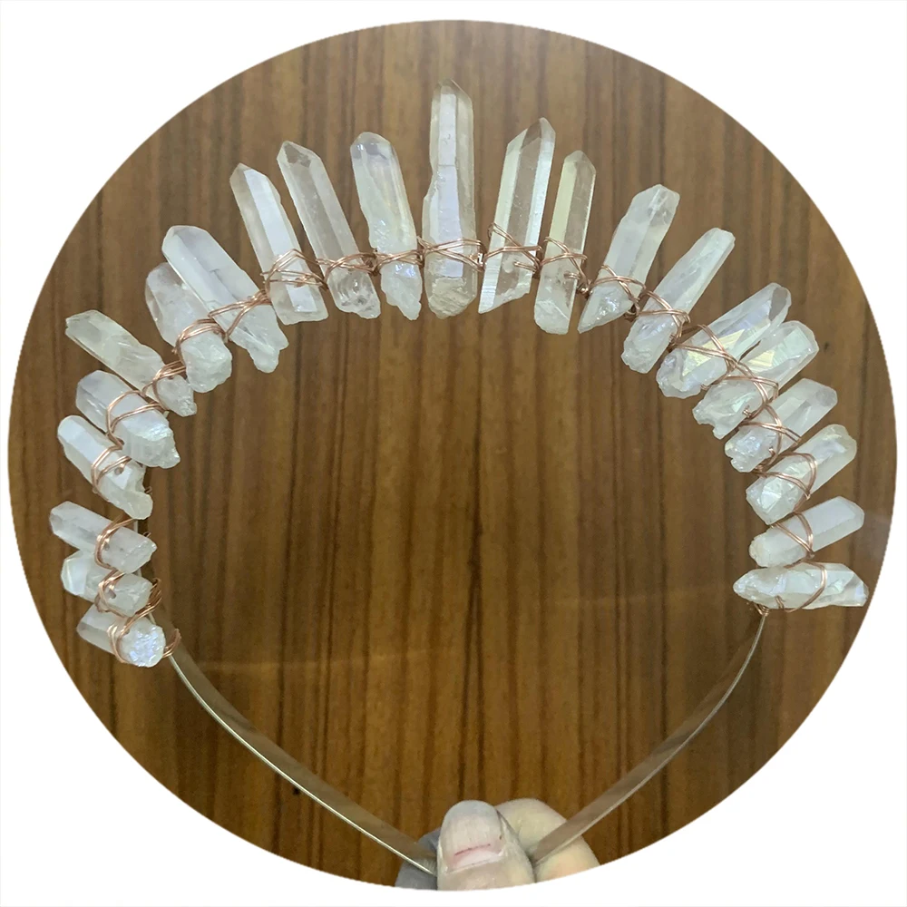 Fashion Charm Jewelry Aura Iridescent Crystal Quartz Hair Rough Mermaid Stone Crystal Healing Point Headband For Bridal Crown