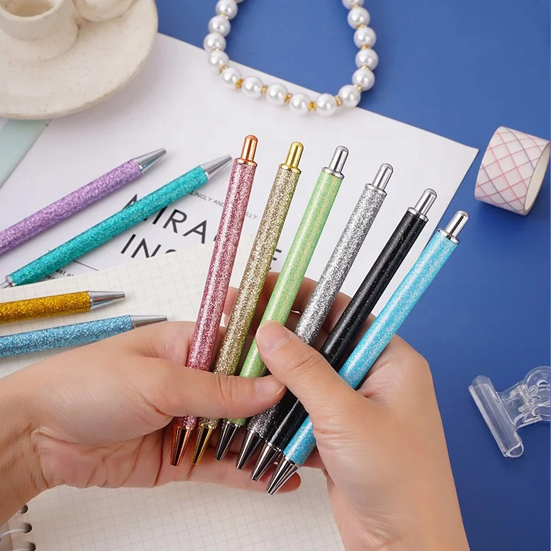 High Quality Multi-Color Bling Glitter Metal Ballpoint Pen 1.0MM Ink Pens Retractable Gift Ballpoint Pen With Custom Laser LOGO