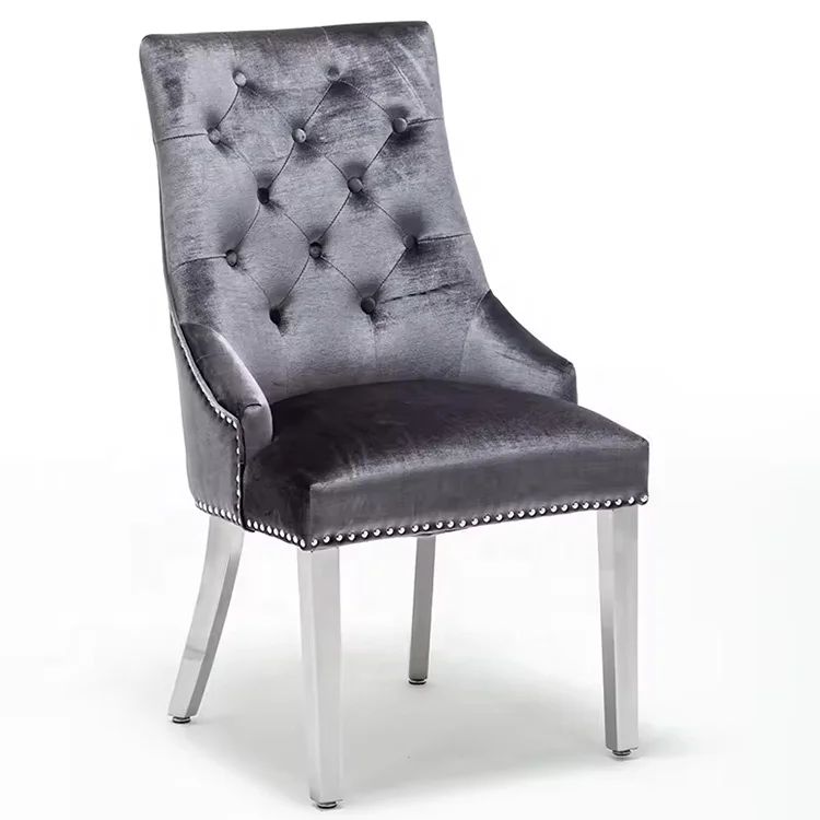 Wholesale Wedding Hall Furniture Sofa Restaurant Chair With Silver Stainless Steel Frame Comfortable Gray Velvet Wedding Chairs