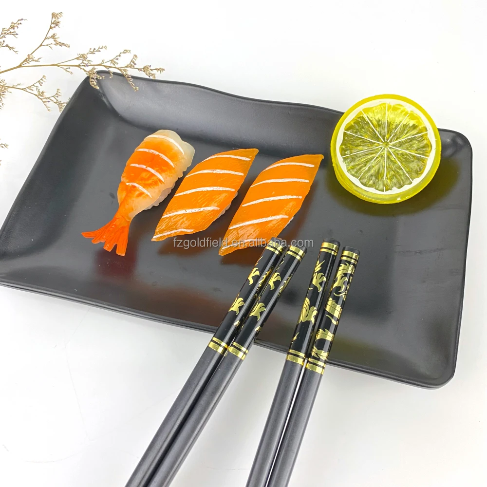 Dishwasher safe Wholesale Reusable 5prs  Black PPS Chopsticks   Chinese Dragon Pattern  Set With 5pcs Melamine  holder