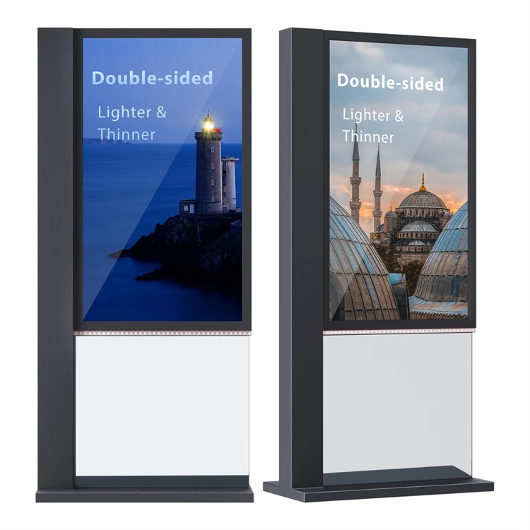 43 55 Inch Big Sun Enclosure Floor Stand Kiosk Advertising Panel Waterproof Screen Lcd Totem High Bright Monitor Outdoor Tv