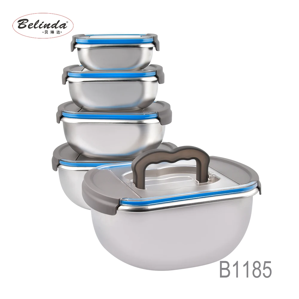 Food Grade Stainless Steel 304 Oval Shape Stackable Food Container Lunch Box With Lid Plastic