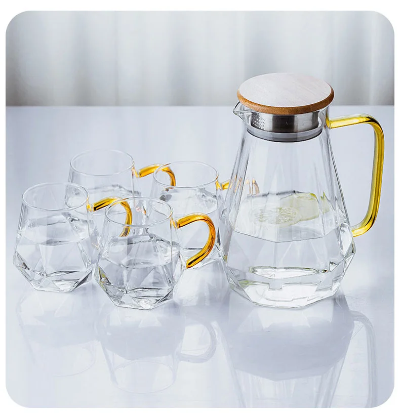 wholesale factory  high borosilicate Clear Diamond  glass tea set glass teapot kettle Drink Set Water Jug