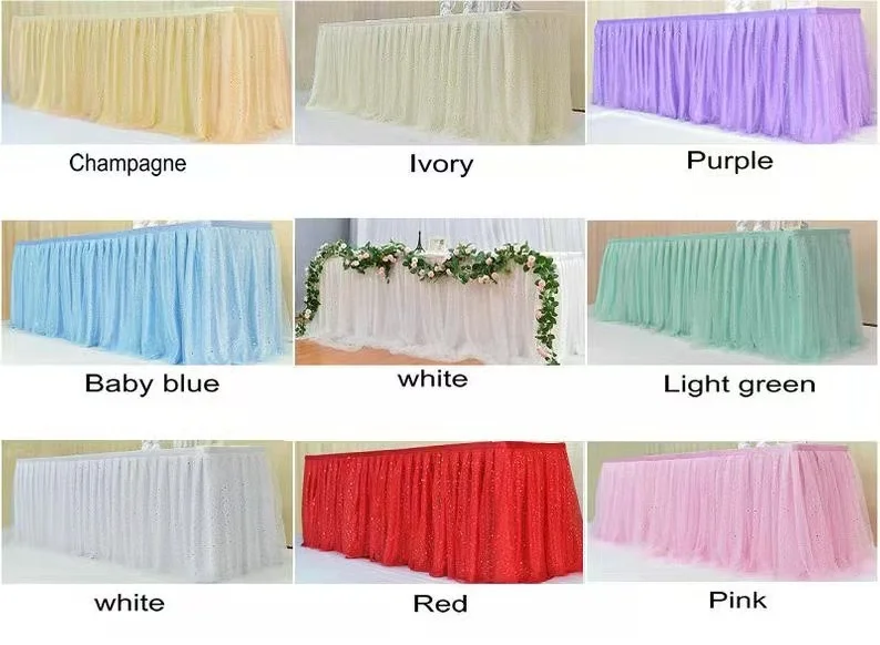 Rectangle round candy Baby pink tulle table skirt Dot Table tutu cloth wedding decor table fluffy skirting
