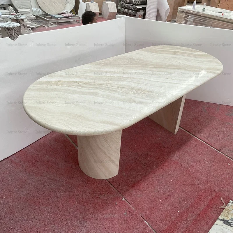 Natural Stone Furniture Contemporary Design Marble Dinner Table Italian Super White Travertine Top Dining Table