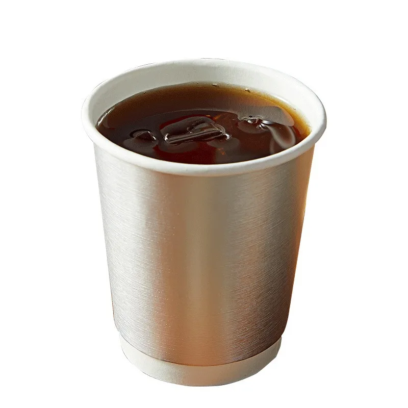 Wholesale Disposable Double Thickened Coffee Cups Silver Aluminium Foil Paper Cups Hot Drinks Takeaway Cups