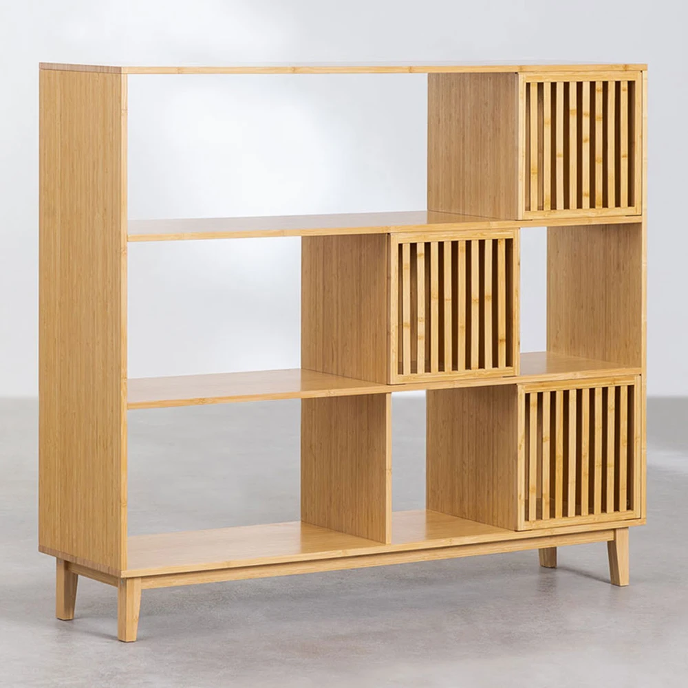 3-tier bamboo home storage cabinet bed side bathroom storage cabinet kitchen wooden cupboard with louvered doors