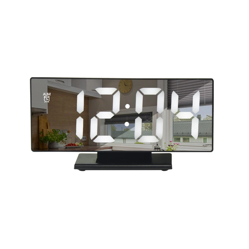 EMAF hot sale time date calendar large digit display desk LED mirror alarm clock with temperature
