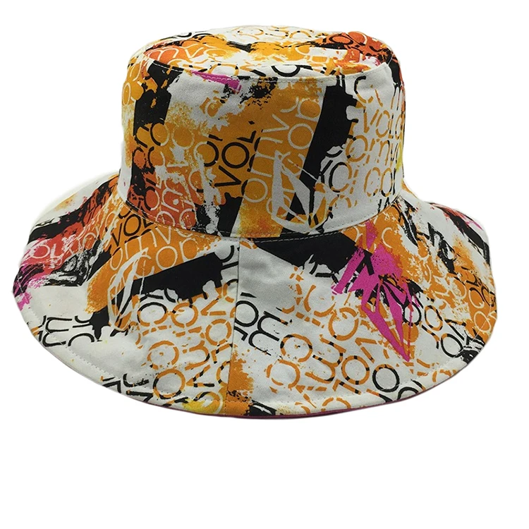 New Product Printed Fabric Reversible Sun Protection Wide Brim Bucket Hat Waterproof