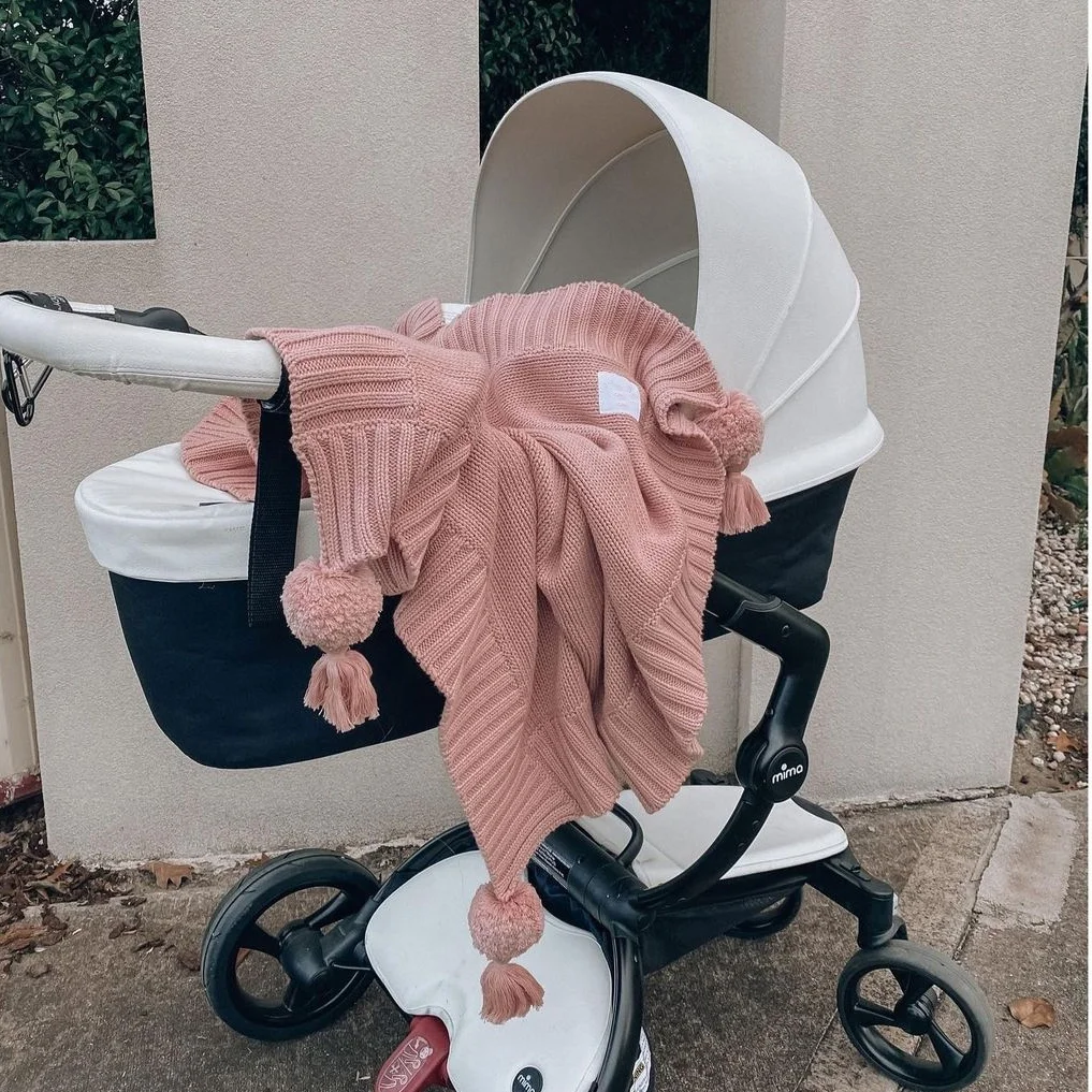 OEM Wholesale Comfortable Warm Solid 100% Cotton Quilt Receiving Baby Knit Throw Blankets